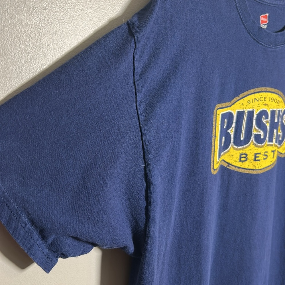 Bush’s Best Baked Beans Navy Blue Hanes Crew Neck Short Sleeve Shirt Size XL - Picture 5 of 9